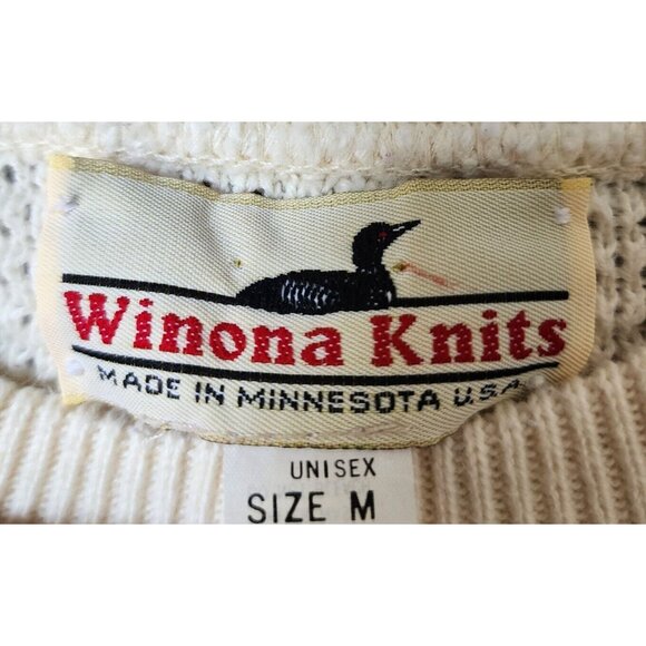 VTG Winona Knits Beige Knit Crewneck Pullover Sweater Size M 100% Combed Cotton - Picture 3 of 15